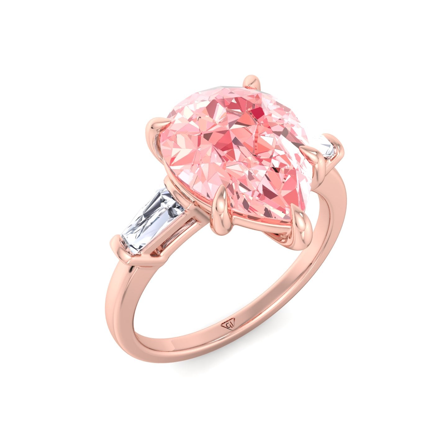 Denise - Pear Shape Pink Diamond Engagement Ring with Tapered Baguette –  Gem Jewelers Co.